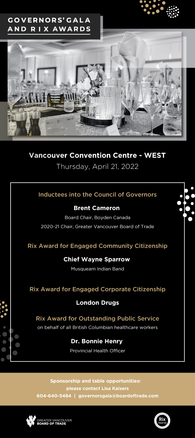Greater Vancouver Board of Trade's Governors' Gala 2022